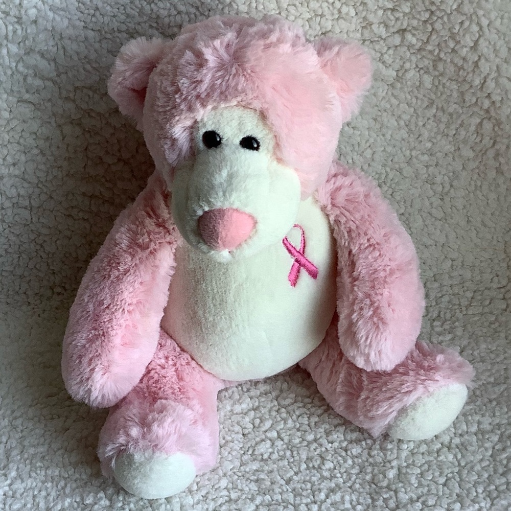 Aurora World Breast Cancer Plush Pink Bear Embroidered Ribbon Stuffed Animal Toy